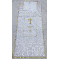 Комплект погребальный атласный "Крест с венцом" (с золотым кантом)